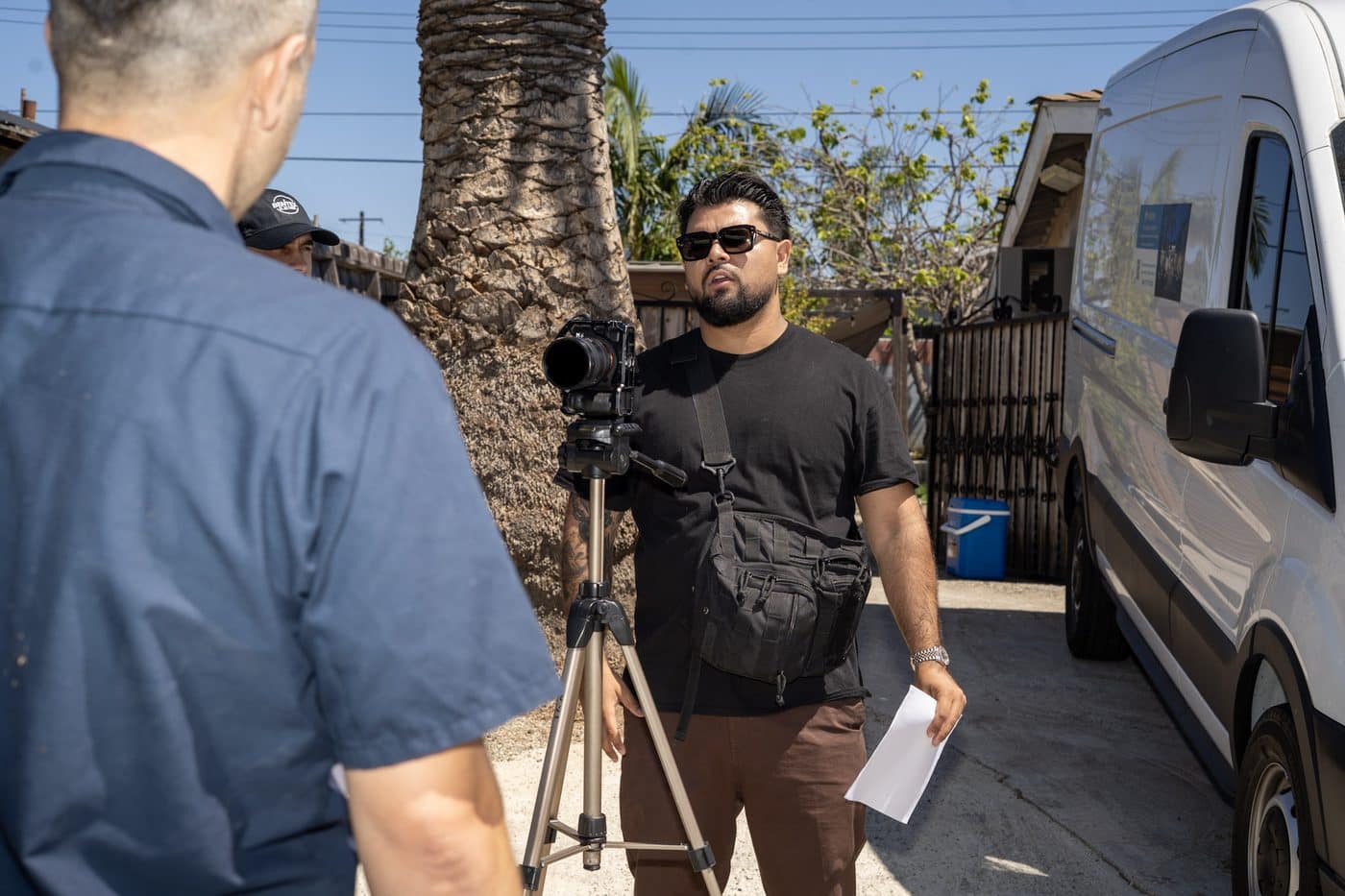 Jonathan directing a shoot from behind the camera on a job site