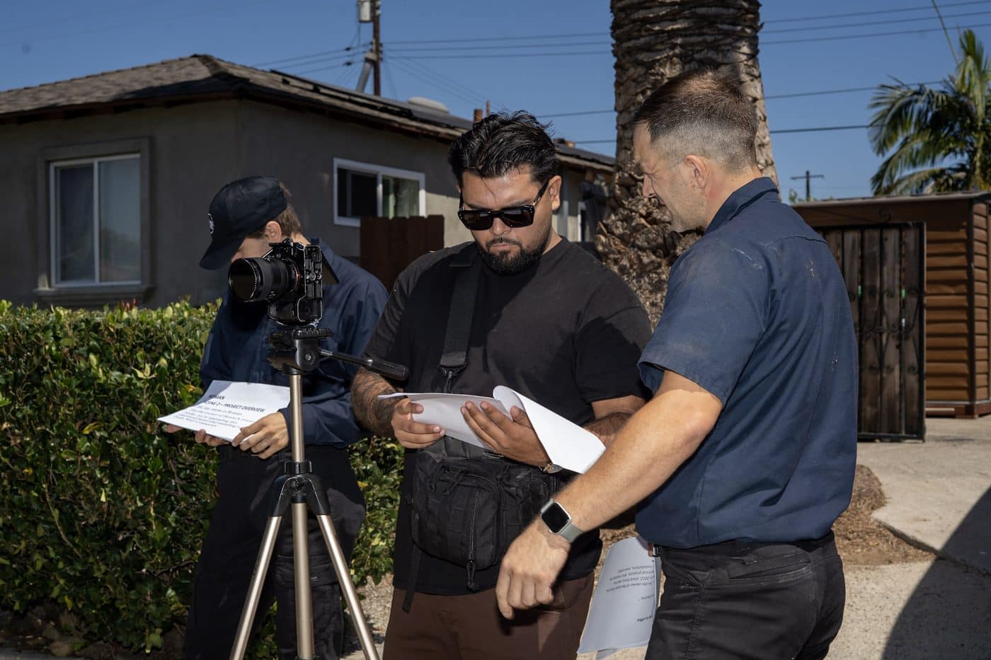Going through the script with a client before filming